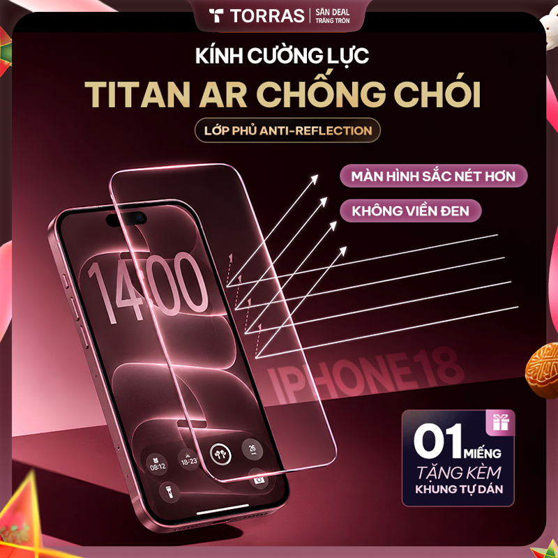 Hộp 1 miếng Kính cường lực TORRAS Titan AR CHỐNG PHẢN XẠ, Chống rơi vỡ ,Không…