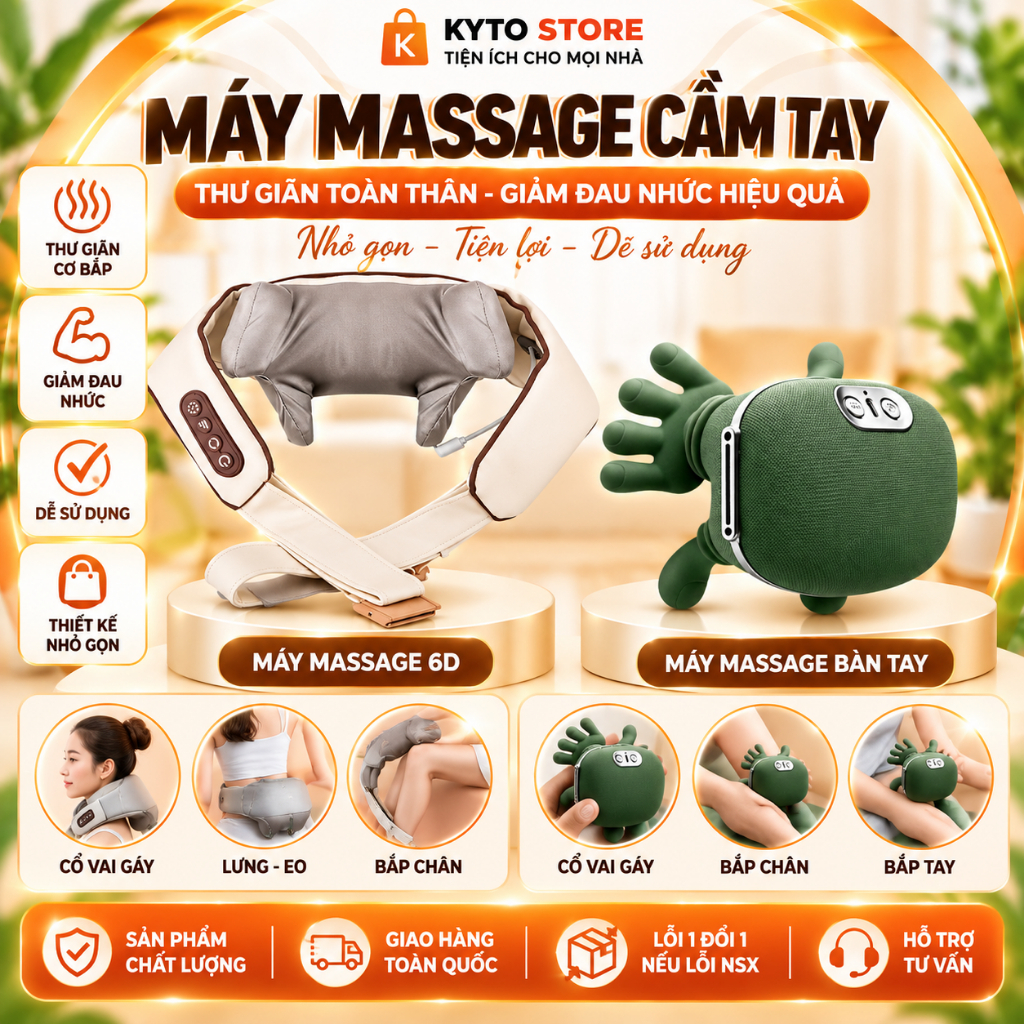 Máy Massage Cổ Vai Gáy Mô Phỏng Bàn Tay Kết Hợp Chườm Ấm, Massage Trị Liệu…