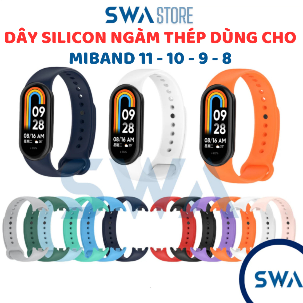 Dây Cao Su Silicon Cao Cấp Thay Thế Cho Vòng Đeo Tay Thông Minh Miband Mi band 11 10 9 8 SWA MB01