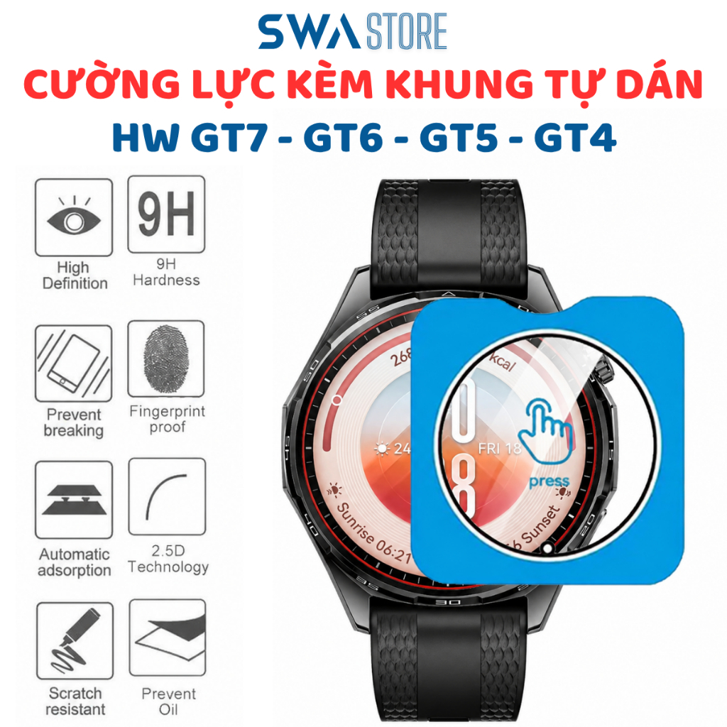 Kính Cường Lực Có Khung Tự Dán Dùng Cho HW GT7 GT7 Pro GT6 GT6 Pro HW GT5 GT5 Pro HW GT 4 SWA