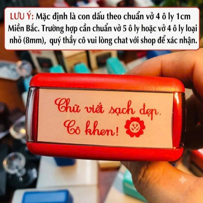 Bộ Con Dấu Dùng Cho Giáo Viên Nhận Xét Học Sinh Tiểu Học (Cỡ chữ chuẩn theo vở ô ly), Con Dấu Nhận X