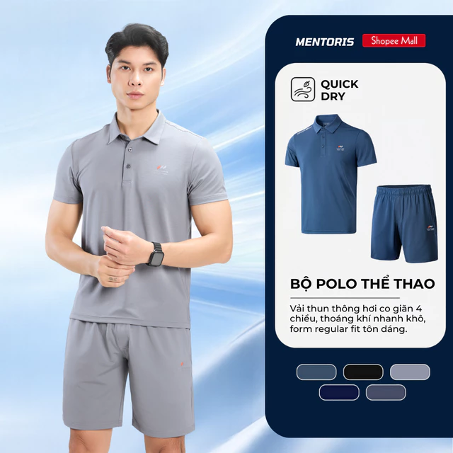 Bộ Quần Áo Nam Thể Thao MENTORIS, Bộ Polo Cao Cấp, Vải Thun Lạnh Co Giãn,Form Regular Fit MABP25S001