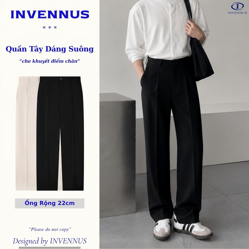 Quần Tây Nam Ống Suông INVENNUS, Quần Âu Nam Dáng Suông Cao Cấp Form Chuẩn…