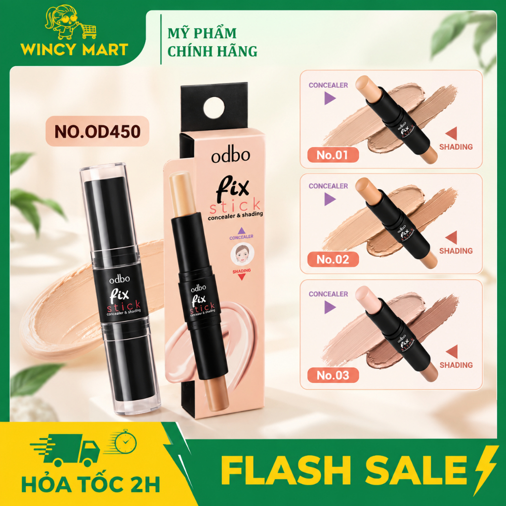 [Chuẩn Thái] Bút Tạo Khối 2 Đầu Odbo Fix Stick Đa Năng OD450 Thái Lan Che Mọi Khyết Điểm Trên Mặt 5g