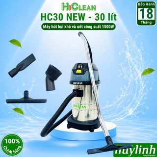 Máy hút bụi công nghiệp hiclean hc30 new - công suất 1500w - dung tích 30 lít - hút bụi khô và ướt