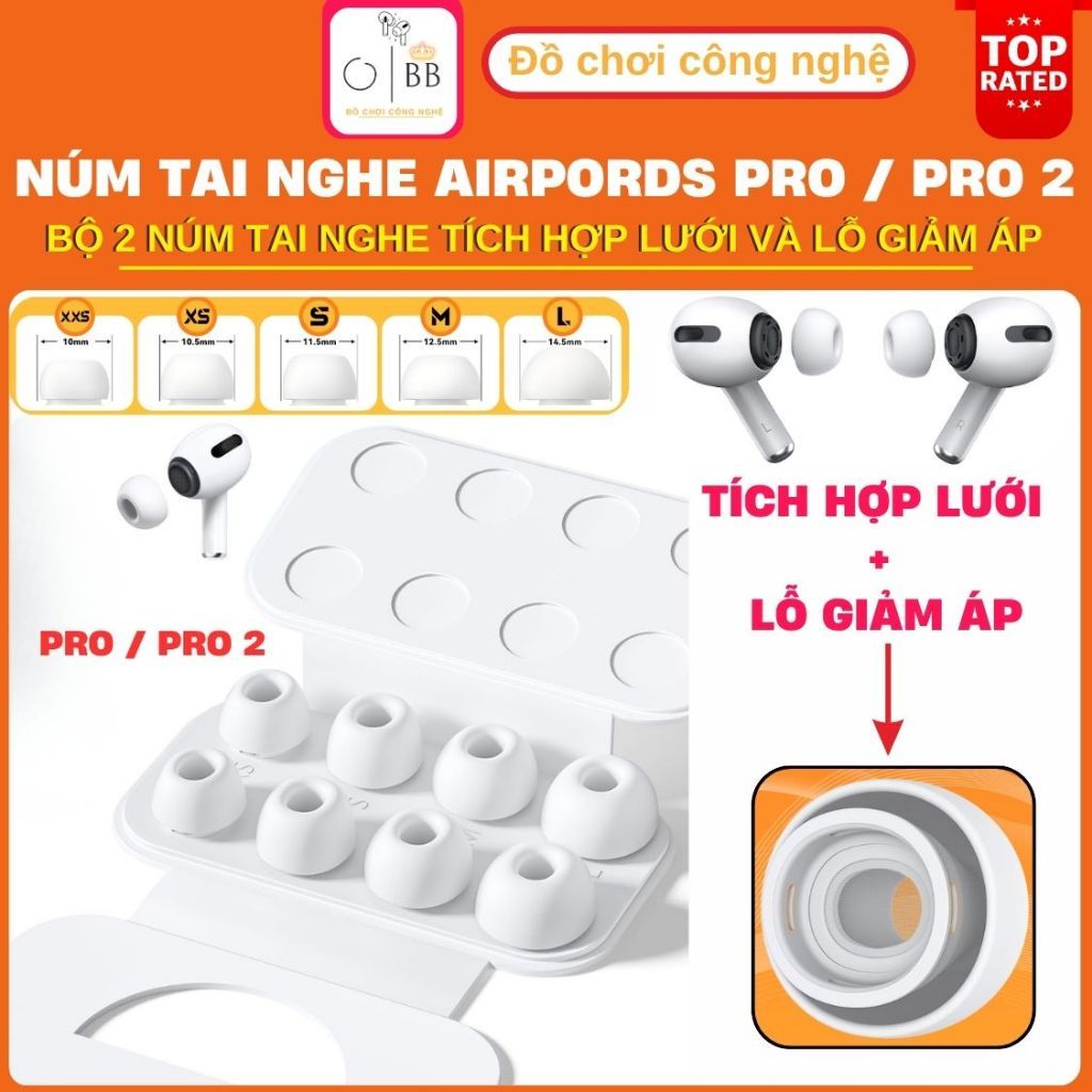 Bộ 2 núm tai nghe dành cho airpords pro gen 1 gen 2 có lỗ giảm áp có lưới…