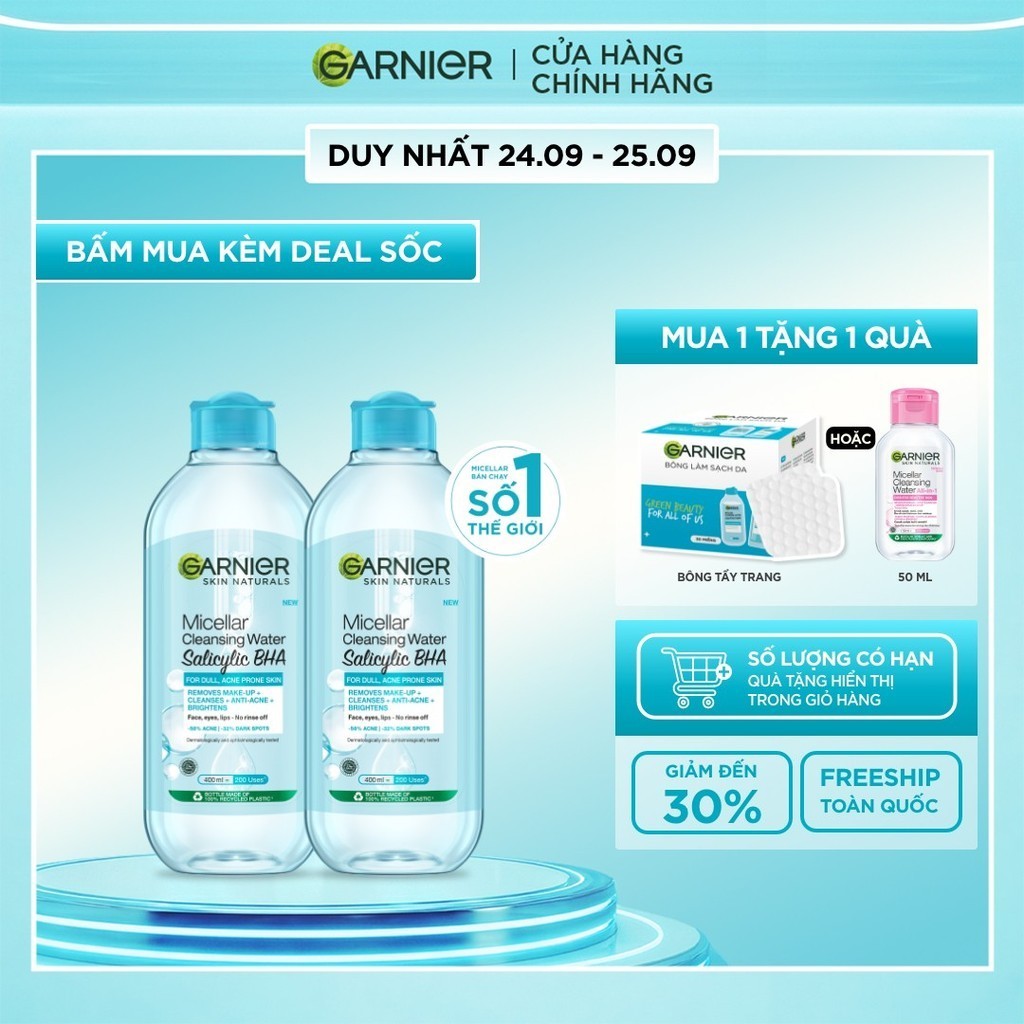 Nước Tẩy Trang Garnier Làm Sạch Sâu Dịu Nhẹ Cho Mọi Loại Da 400ml Hasaki Chính Hãng