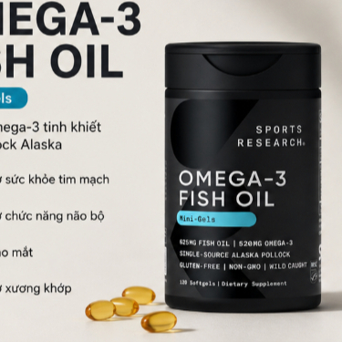 Sports Research Alaskan Omega-3 Fish Oil Mini-Gels 625mg – 520mg Omega-3 – Dầu Cá Alaska – 120 Viên