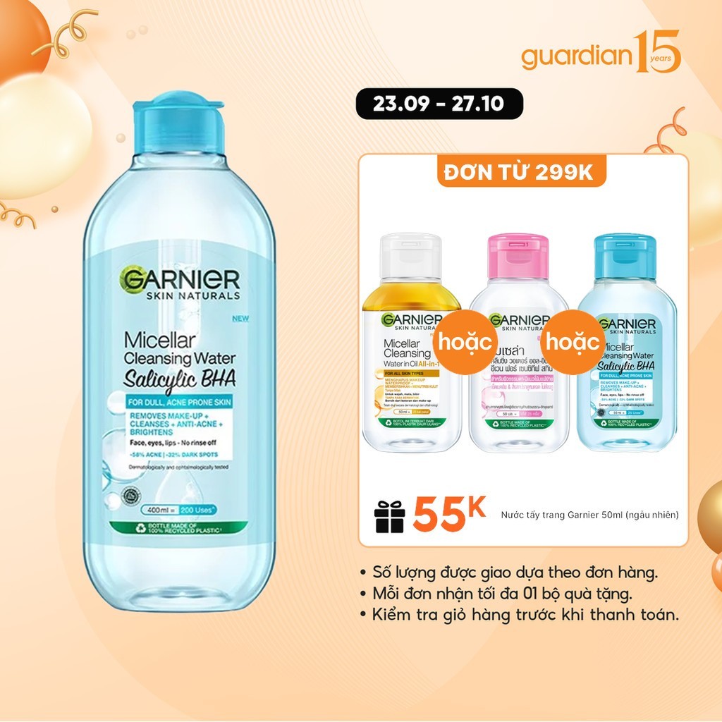 Nước tẩy trang Garnier Cho Da Dầu Mụn Salicylic BHA Micellar 400ml