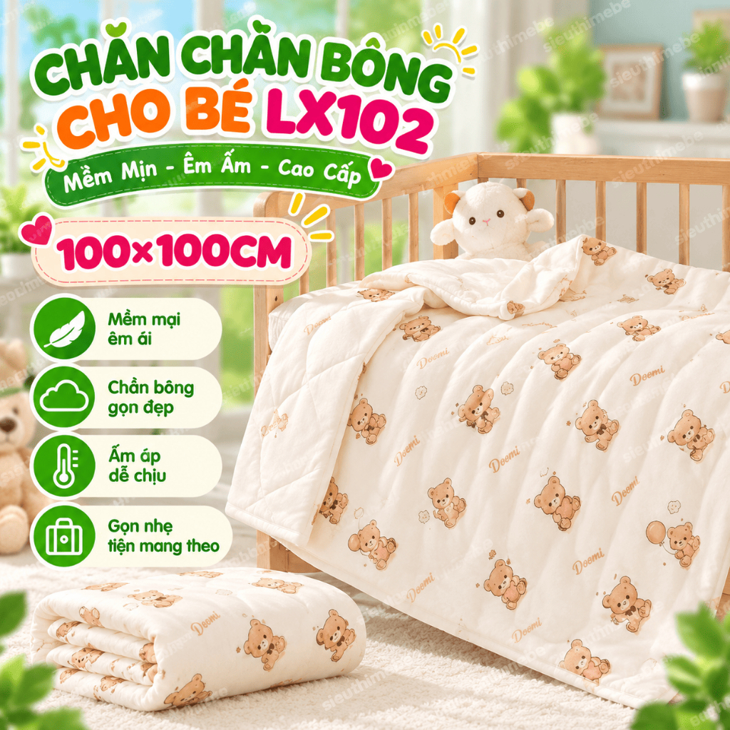 Khăn Ủ Chần Mềm Cho Bé 75x75cm – Khăn Quấn Sơ Sinh, Đắp Ngủ, Ủ Sau Tắm, Dùng Khi Đi Chơi LX101