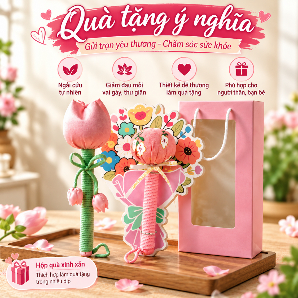 Búa ngải hoa 26cm mix bìa hoa cực xinh - Quà tặng ngày lễ tinh tế - Massage…