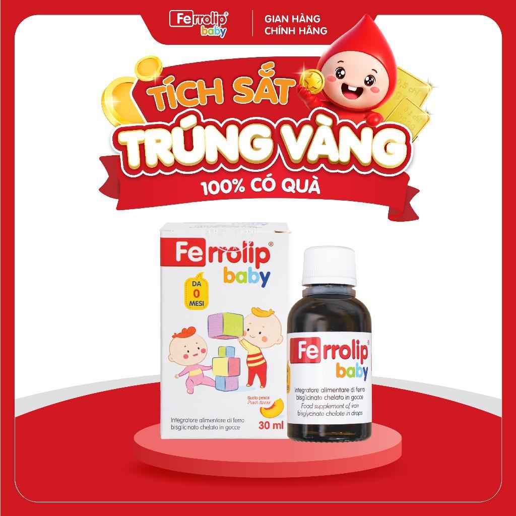 Sắt Ferrolip Baby - Sắt Bisglycinate Dễ Hấp Thu, Không Tanh, Vị Đào Dễ Uống, Dùng Cho Trẻ Từ 0 Tháng Tuổi