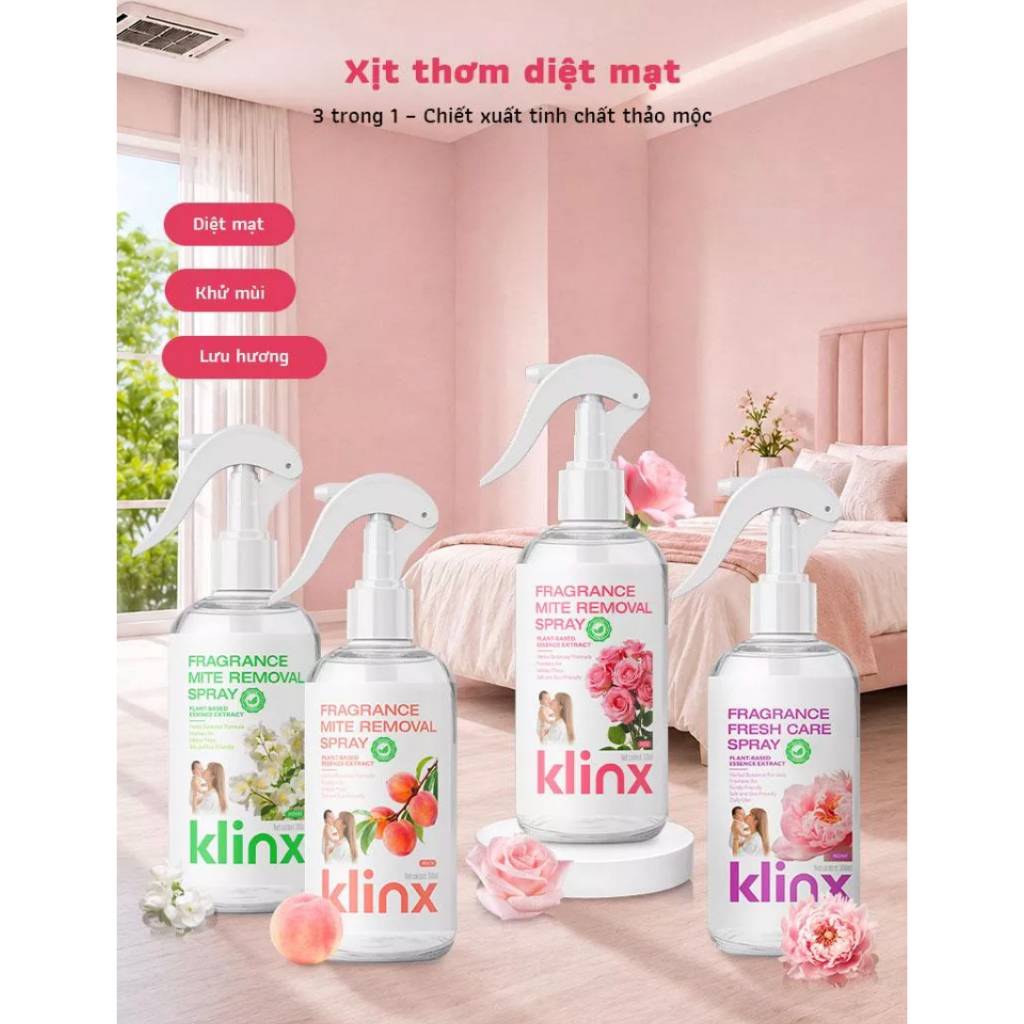 Xịt Loại Bỏ Rệp Giường, Mạt Bụi KLINX 300ml – Dung Dịch Vệ Sinh Giường Nệm, Chăn Ga, Phòng Ngủ