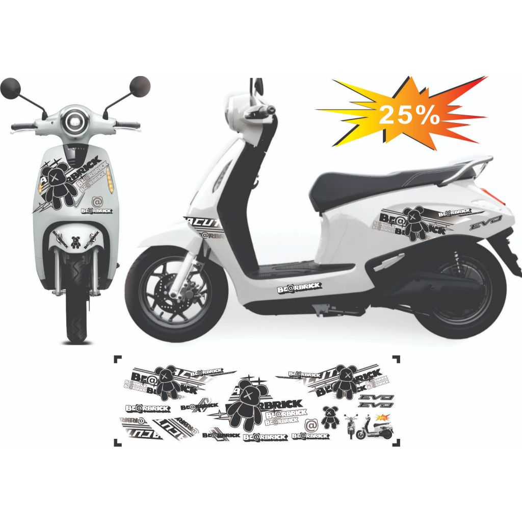 Bộ Tem Xe EVO LITE - EVO MAX - EVO GRAND - EVO LITE NEO - EVO 200  - Tem Gấu Be thiết kế đẹp in cao 