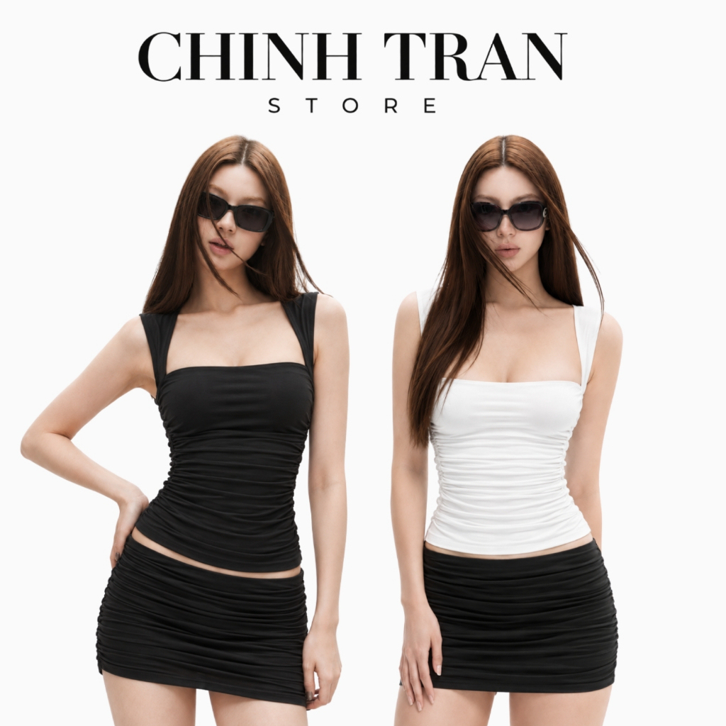 Áo Sát Nách Cúp Ngực Nhún Eo Viền Vai Nhỏ Chất Thun Cotton Co Giãn Nữ Tính Trendy - Chinh Trần Store