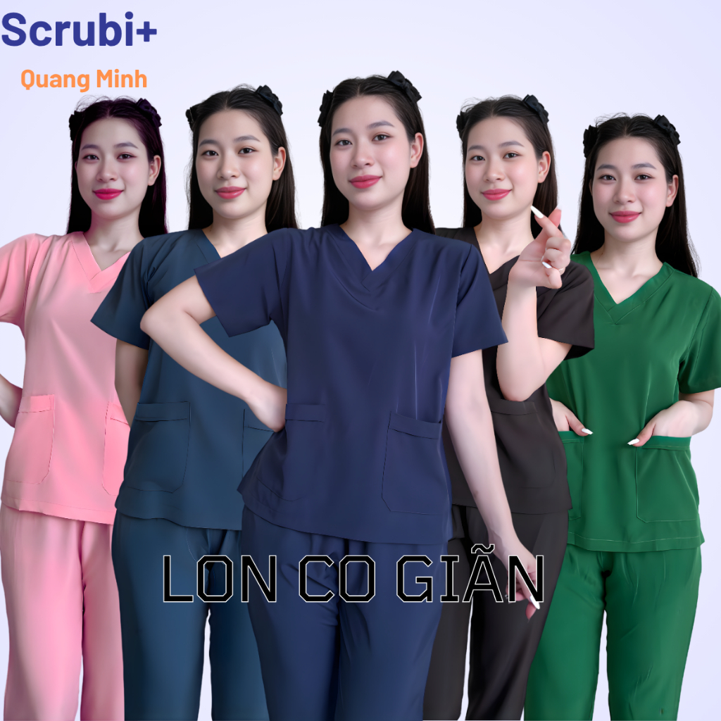 Bộ Scrubs Bác Sĩ, Đồng Phục Spa Vải Lon Co Giãn Thương hiệu Scrubs+ Kiểu Cổ…