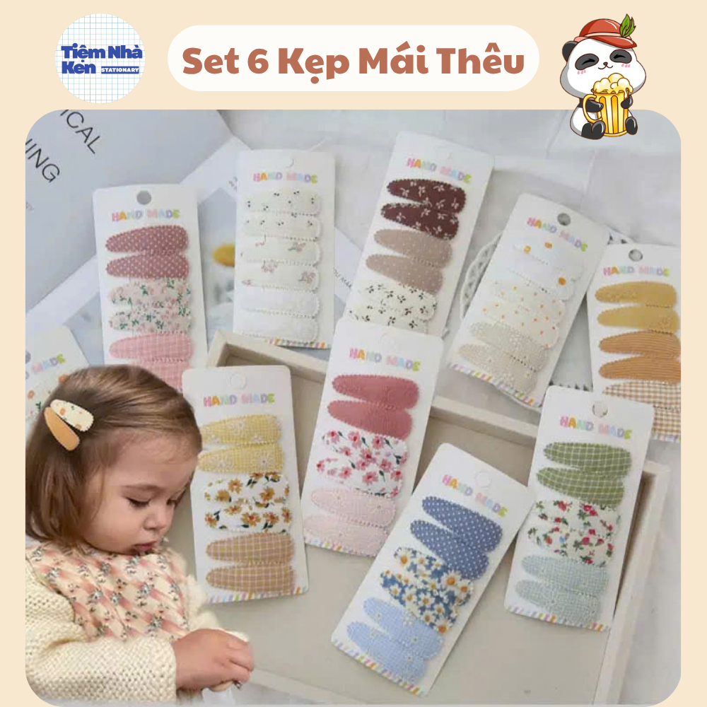 Set 6 Kẹp Mái Thêu Handmade Style Vintage Mori Girl