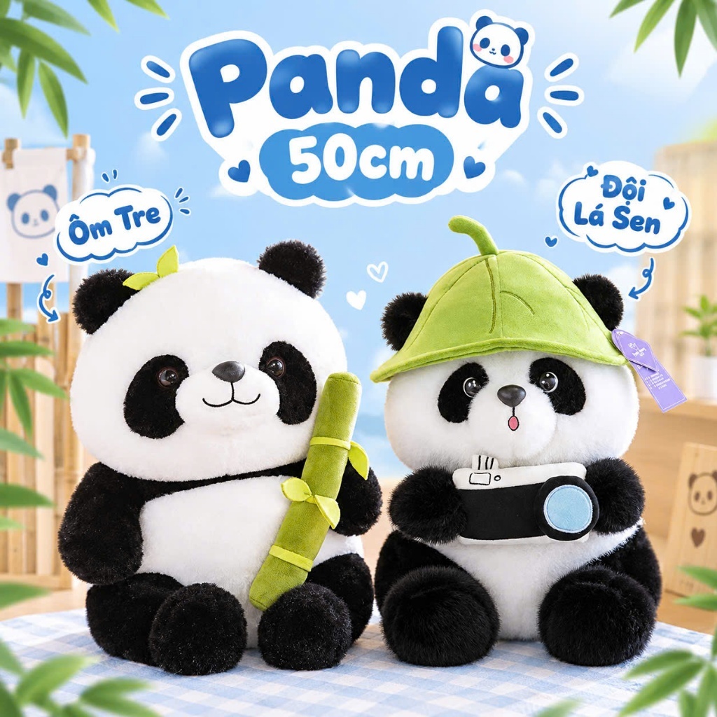 Gấu Trúc Panda 50cm Ngộ Nghĩnh, Gấu Panda Cầm Trúc, Panda Cầm Máy Ảnh Dễ Thương