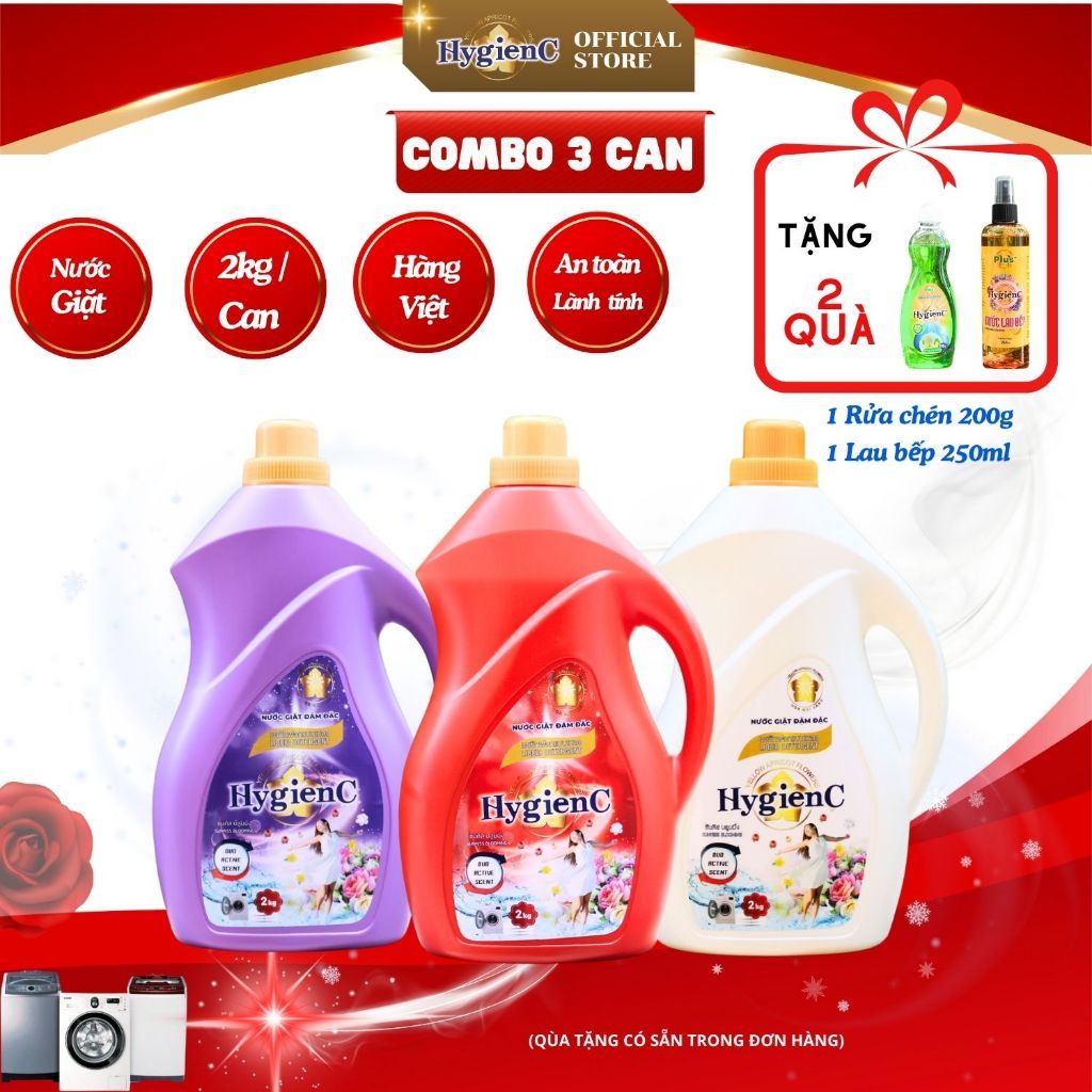[Combo Gia Đình] 3 Can nước giặt HygienC - Khối lượng 2Kg