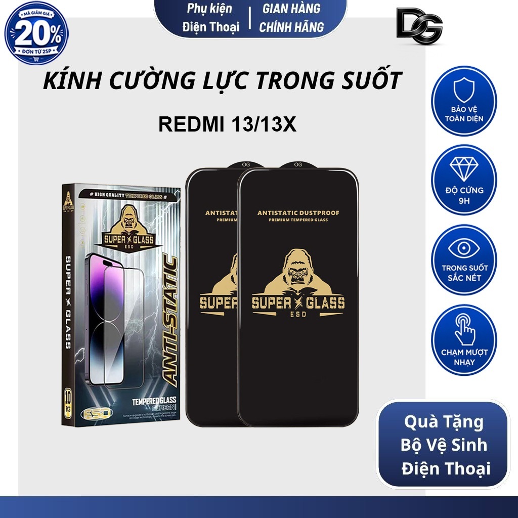 Cường lực Redmi 13, 13x Dragoncase full màn | Miếng kính dán bảo vệ màn hình cho Redmi