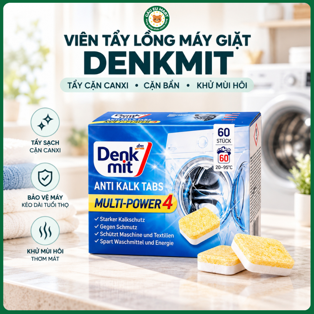 Viên tẩy lồng máy giặt Denkmit Anti - Kalk- Tabs 60 viên, viên tẩy lồng giặt