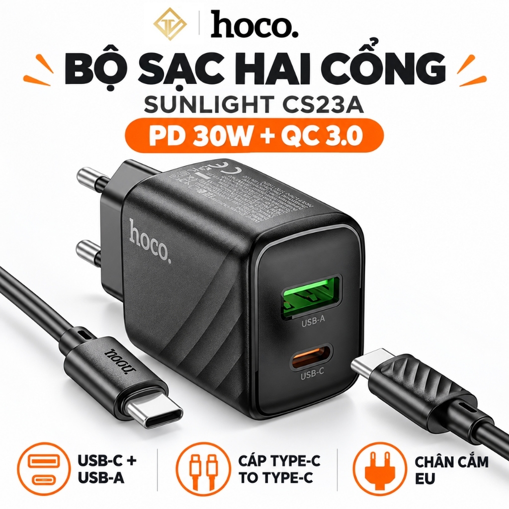 Bộ sạc Hoco CS23A Sạc nhanh 30W+QC3.0 kèm dây