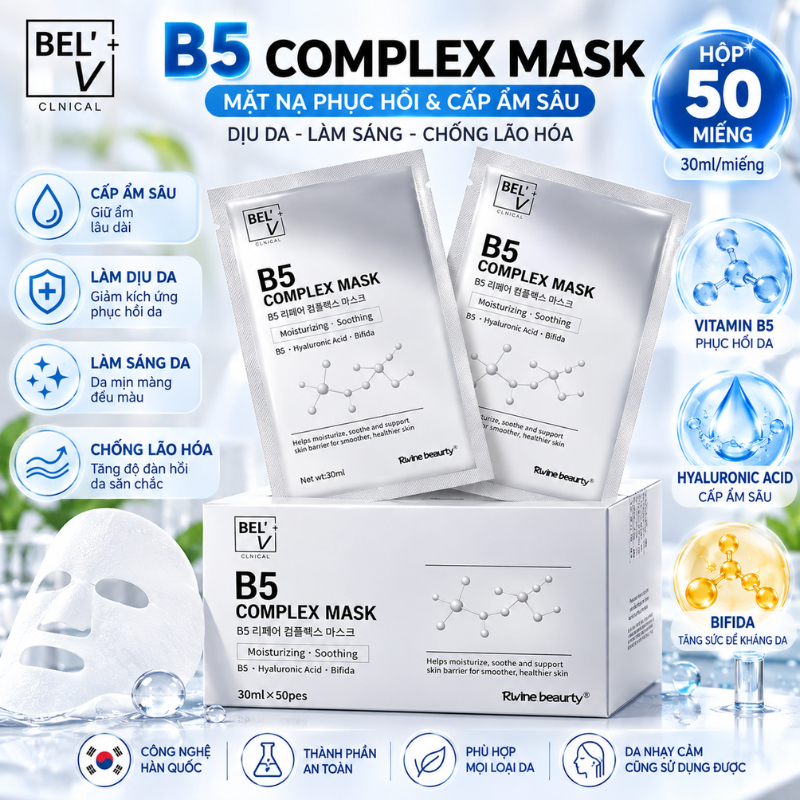 Mặt Nạ B5 Complex Mask BEL'V 30ml x 50 Miếng Cấp Ẩm, Phục Hồi Da, Làm Dịu & Dưỡng Sáng