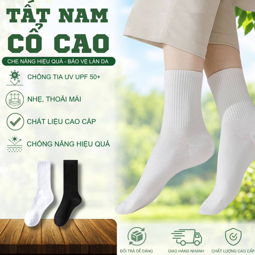 Tất nam cổ cao Lovella chất cotton, Vớ dài nam nữ trơn basic co giãn bốn chiều…