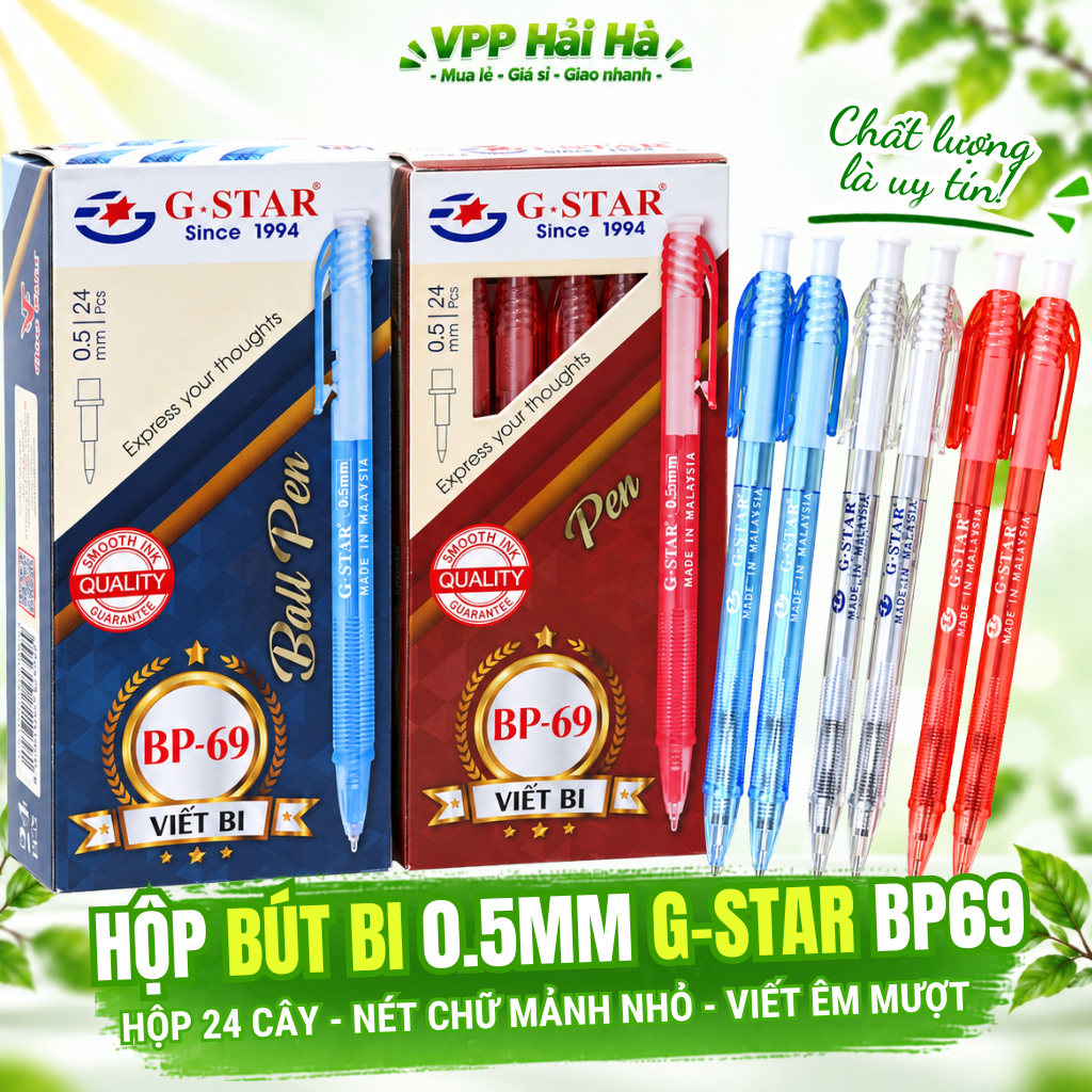 [BP-69] Hộp 24 Cây Bút Bi 0.5mm G-Star BP69 (Mực Xanh/Đỏ) Sản Xuất Tại Malaysia