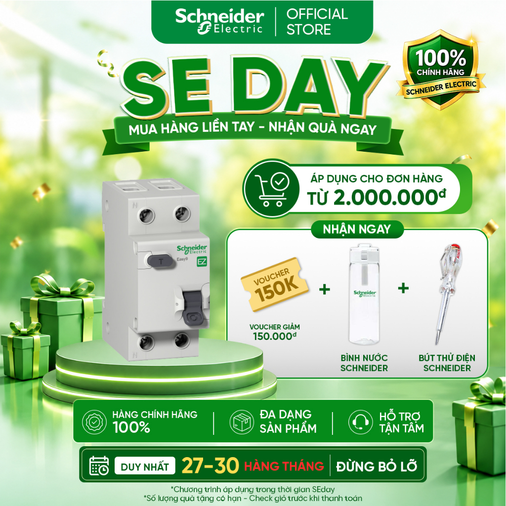 Cầu dao chống giật Easy9 RCBO 1P+N 4,5kA 30mA Schneider EZ9D34610 EZ9D34616 EZ9D34620 EZ9D34625 EZ9D
