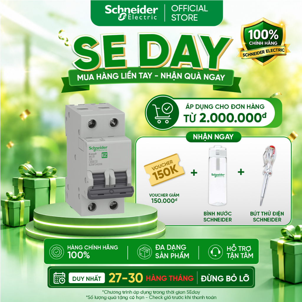 Aptomat MCB Easy9 2P Schneider EZ9F34206 EZ9F34210 EZ9F34216 EZ9F34220 EZ9F34225 EZ9F34232 EZ9F34240
