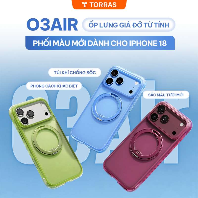 [Chống Sốc Quân Đội 4M]Ốp Lưng [TORRAS O3 Air] Giá Đỡ Từ Tính Magnetic, Bảo Vệ Nút Camera, Cho lP 17