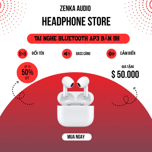 Tai Nghe Bluetooth AP 3 Bản Cao Cấp PIN 8H Bass Căng Đàm Thoại Định Vị Full Định Vị BH 1 Năm