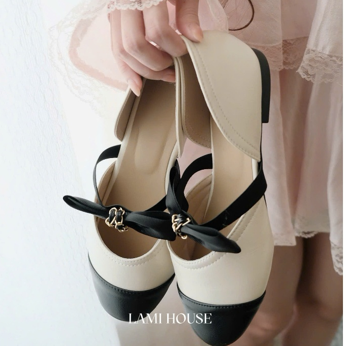 Lami house - [lùi 1 size] - giày nữ bowknot đen trắng thiết kế khoét eo sang…