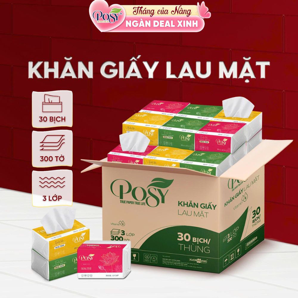 POSY 30 GÓI Giấy ăn rút cao cấp POSY LOTUS, Thùng 30 gói 300 tờ 3 lớp, mềm mịn tiện dụng