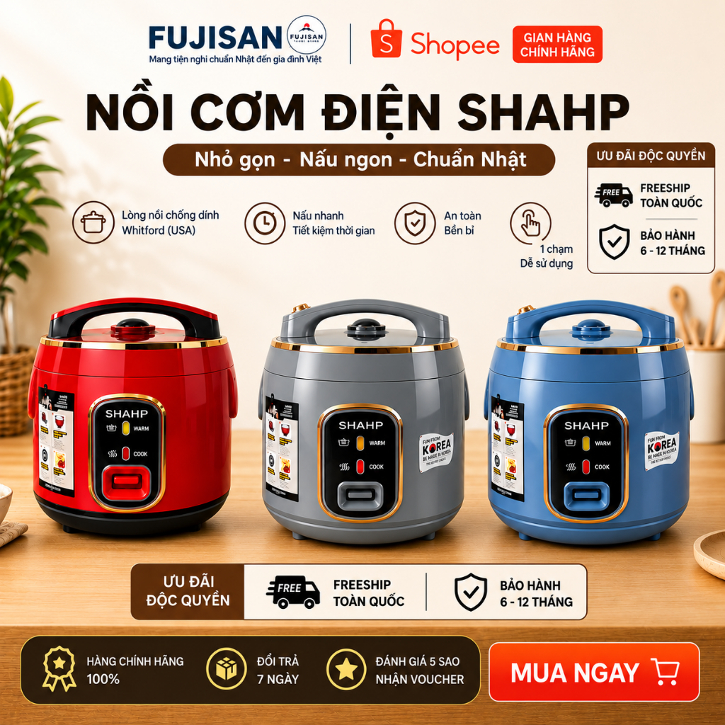 Nồi Cơm Điện SHAHP Cao Cấp - Chống Dính Whitford USA, Nấu Nhanh, Giữ Ấm Lâu…