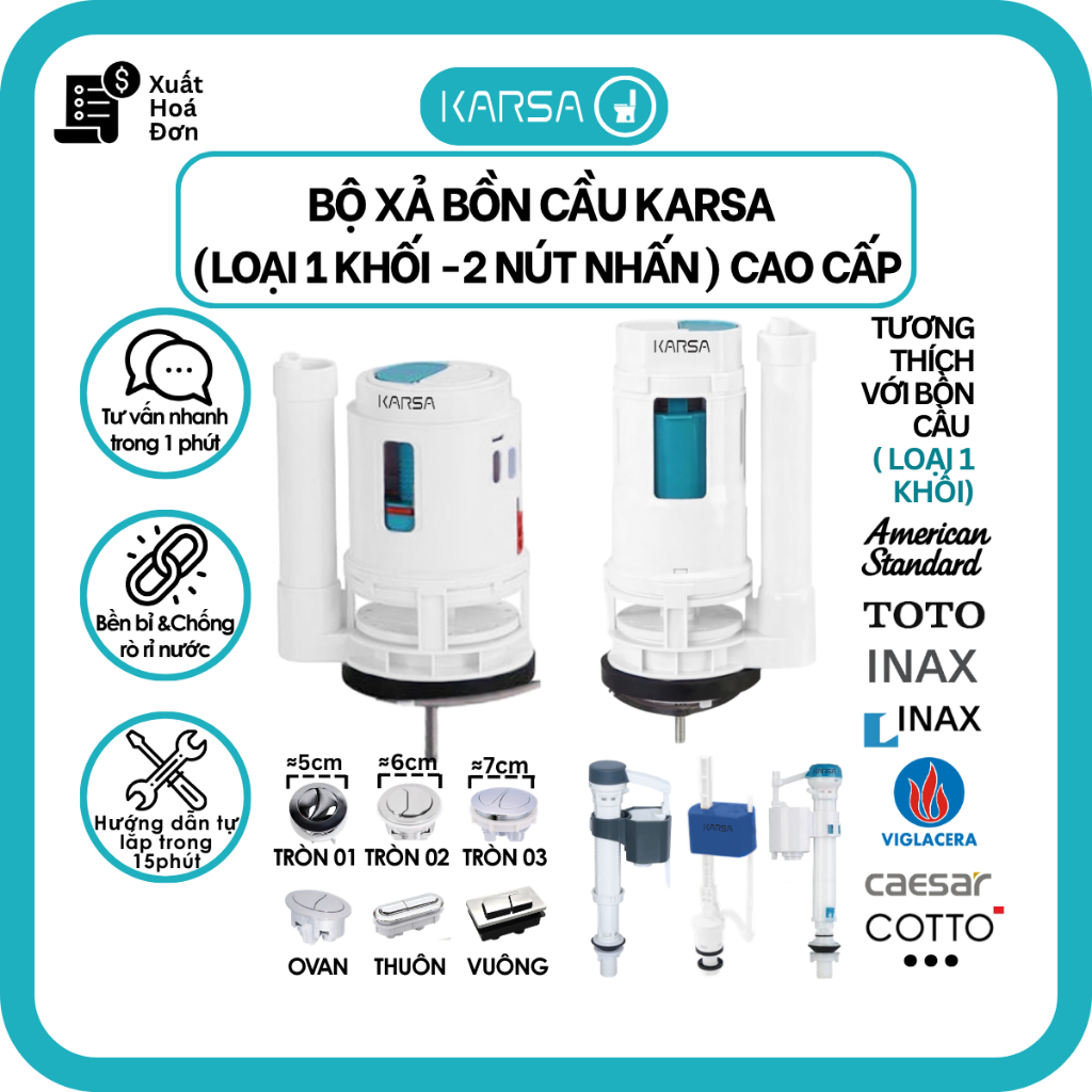Bộ xả bồn cầu khối thay thế INAX American Standard TOTO Caesar viglacera chính hãng KARSA cao cấp