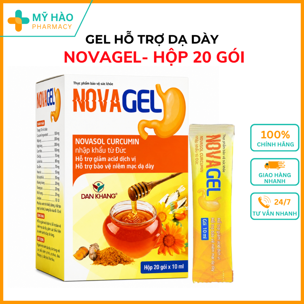 Gel Dạ Dày Novagel – Hỗ Trợ Dịu Dạ Dày, Hạn Chế Cảm Giác Trào Ngược, Bảo Vệ Niêm Mạc, Hộp 20 Gói