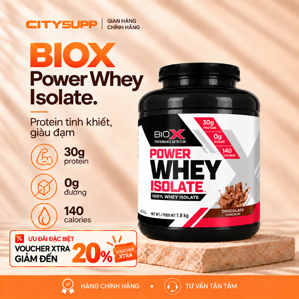 BioX Power Whey Isolate (1.8kg) Sữa Bột Đạm, 100% Whey Isolate, Ít Calo, 0 Đường | CitySupp