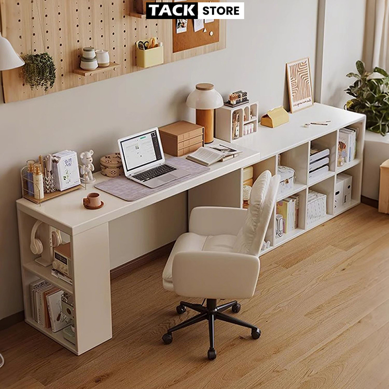 Bàn trang điểm đa năng xoay 360, bàn làm việc kèm kệ sách gỗ mdf phủ melamin decor phòng ngủ đẹp