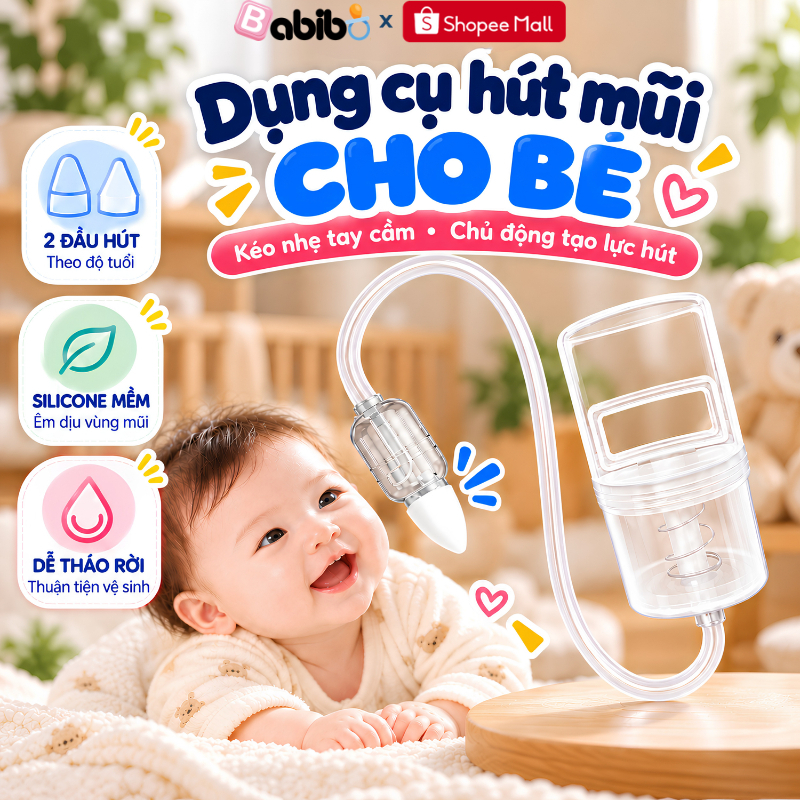Dụng Cụ Hút Mũi Cho Bé BABIBO, Ống Hút Mũi Dây Silicone Siêu Mềm An Toàn Chống Trào Ngược Cho Trẻ
