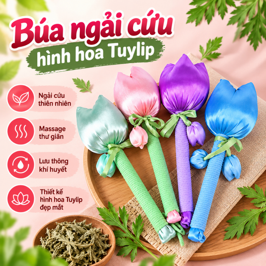 Búa Hoa Tulip Búa Ngải Cứu Đấm Lưng Đả Thông Kinh Lạc Mẫu Hoa Lụa