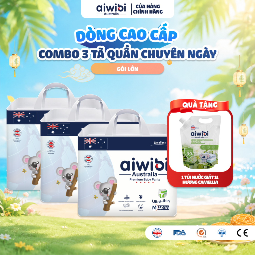 Tã/Bỉm Quần Cao Cấp Aiwibi Light Feather Cho Bé Siêu Thấm Hút, Chống Tràn…