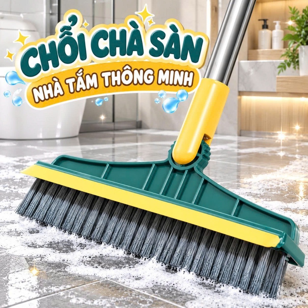 Chổi chà sàn nhà tắm thông minh thiết kế đầu gạt nước và đầu chổi xoay 120 độ
