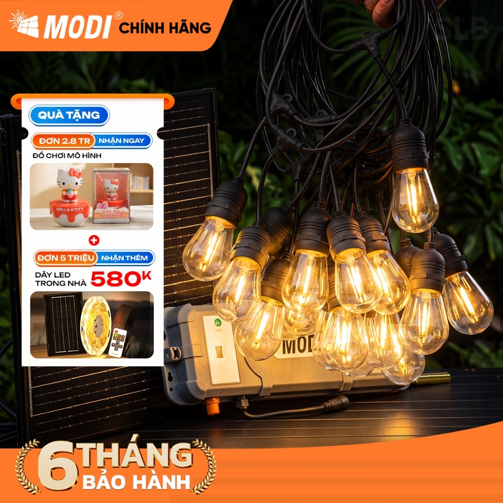 Đèn Dây Trang Trí Ngoài Trời MODI SOLAR, Đèn Led Trang Trí Năng Lượng Mặt Trời Kháng Nước IP65