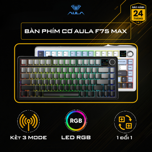 Bàn Phím Cơ AULA F75 Max Không Dây 3 Mode Màn Hình LCD Hotswap LED RGB Chính Hãng