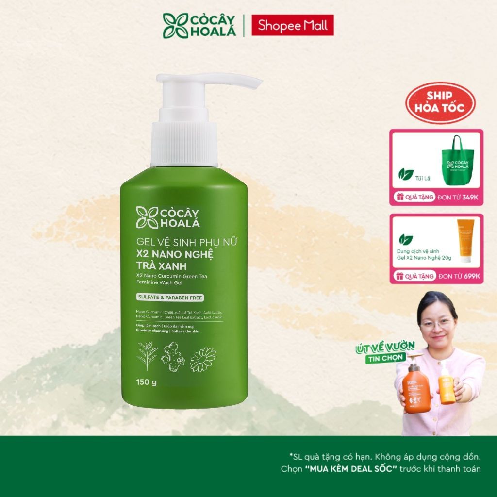 [HỎA TỐC] Dung Dịch Vệ Sinh Cỏ Cây Hoa Lá Gel x2 Nano Nghệ Hương Trà Xanh Làm Sạch  150ml
