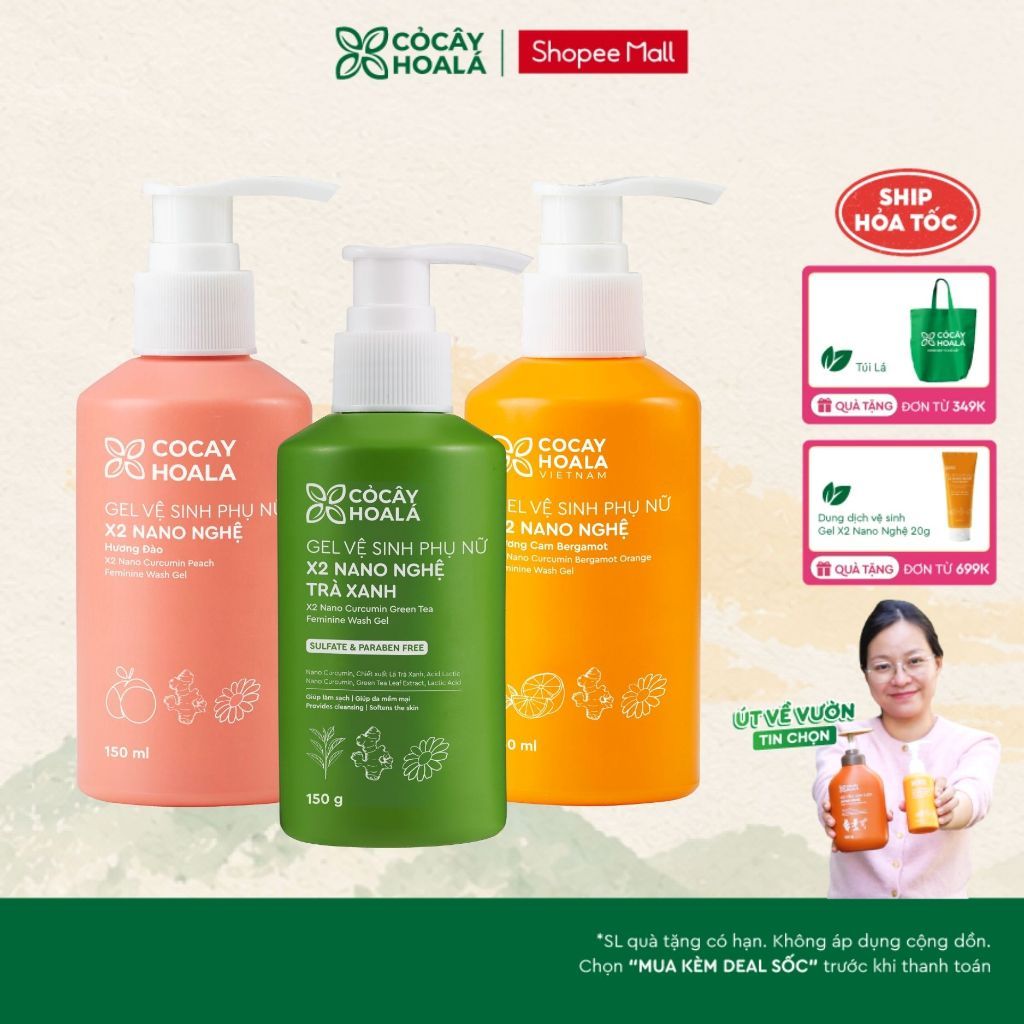 [HỎA TỐC] Dung Dịch Vệ Sinh Cỏ Cây Hoa Lá Gel x2 Nano Nghệ Làm Sạch 150ml Cho Mẹ Bầu