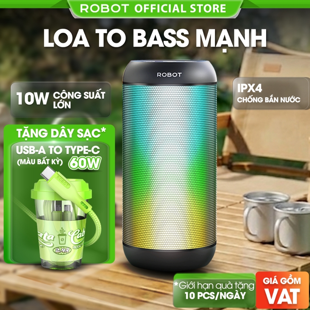 Loa Bluetooth ROBOT RB510 Bass Lớn Công Suất 10W Đèn Led RGB Chống Nước - Hỗ…
