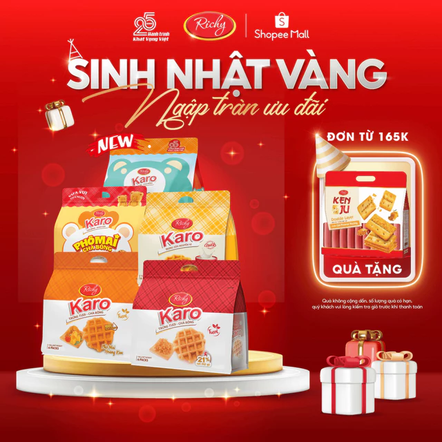 [TẶNG QUÀ ĐƠN TỪ 165K]  Combo 5 bịch bánh Karo chà bông sợi gà, Bánh ăn sáng, Bánh kẹo Richy